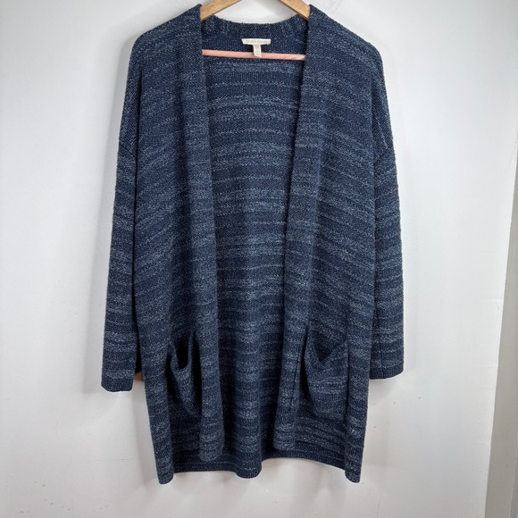 EILEEN FISHER Cardigan M Organic Cotton Open Minimalist Boho Lagenlook Coastal - Picture 1 of 10